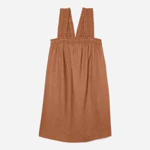 Everlane THE SMOCKED LINEN DRESS Tawny Brown Pockets Oversized Size XS